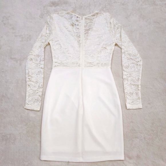 Windsor ✦ White Lace Drop Waist Dress ✦ Long Sleeve Bodycon Lined S NWT - Picture 10 of 17
